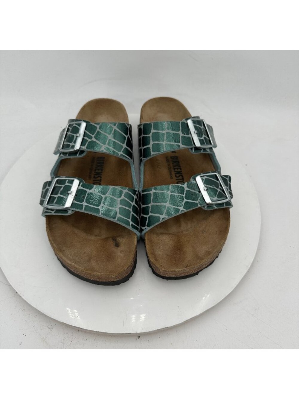 Birkenstock Arizona Women Size 10 Gator Gleam Ocean Leather Slide Comfort Sandal